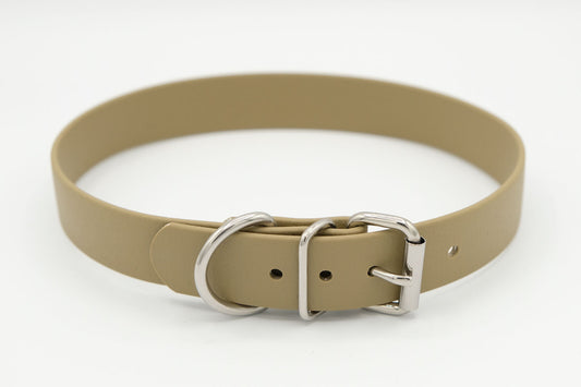 Biothane Halsband khaki 2,5 cm mit Edelstahl-Beschlägen 45 cm