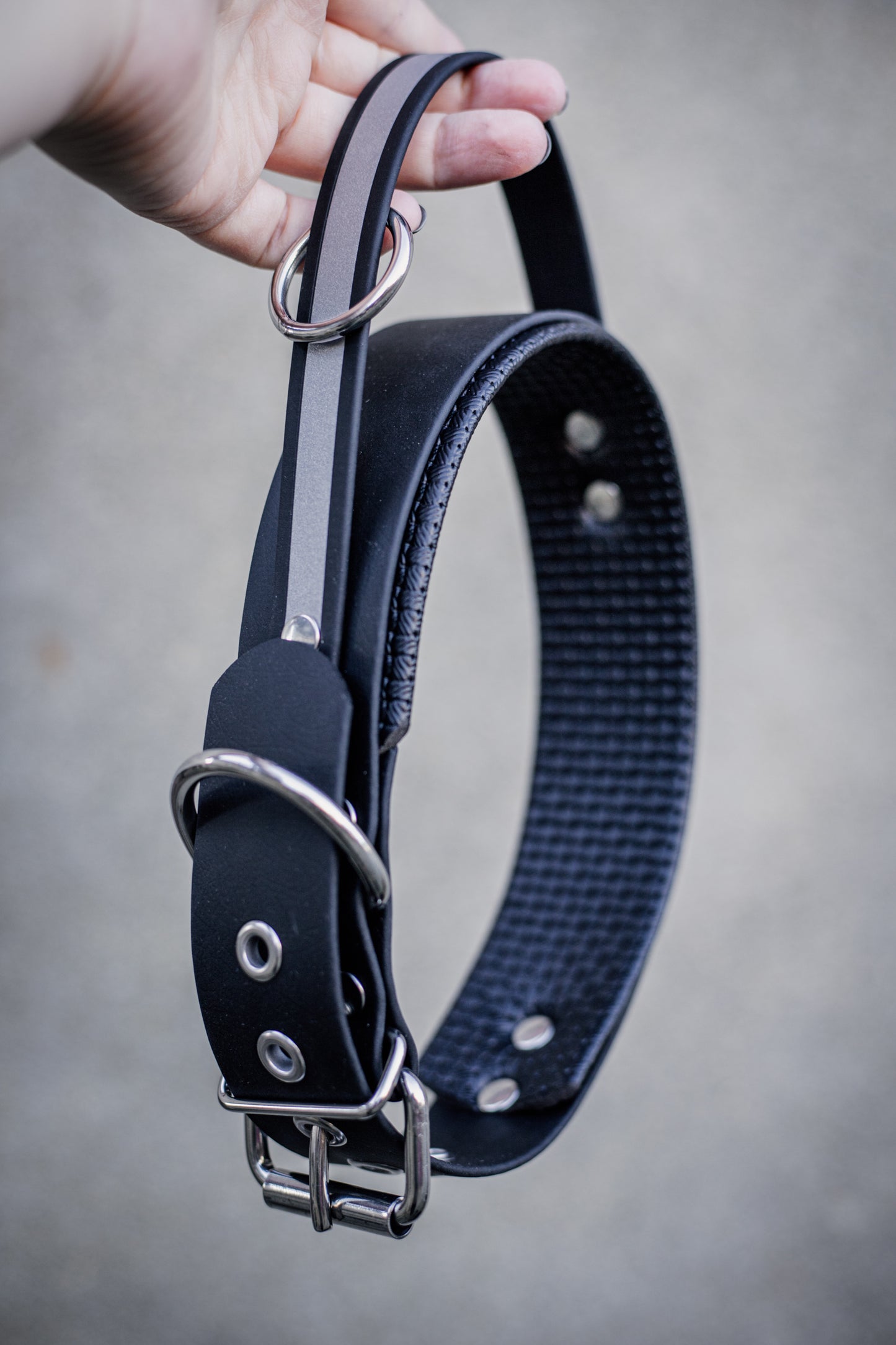 Breites gepolstertes Hundehalsband aus Biothane Griff reflektierend