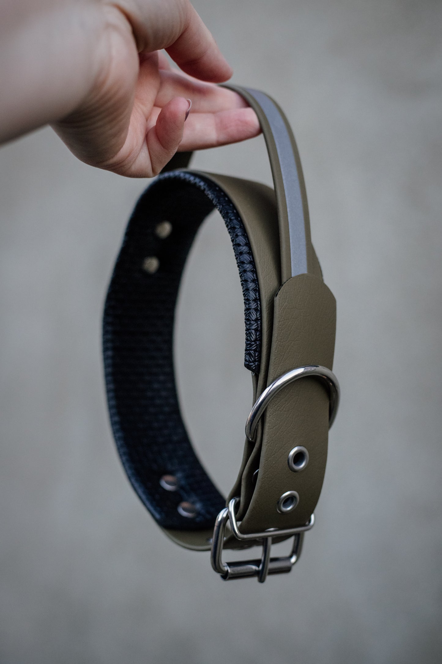 Breites gepolstertes Hundehalsband aus Biothane Griff reflektierend