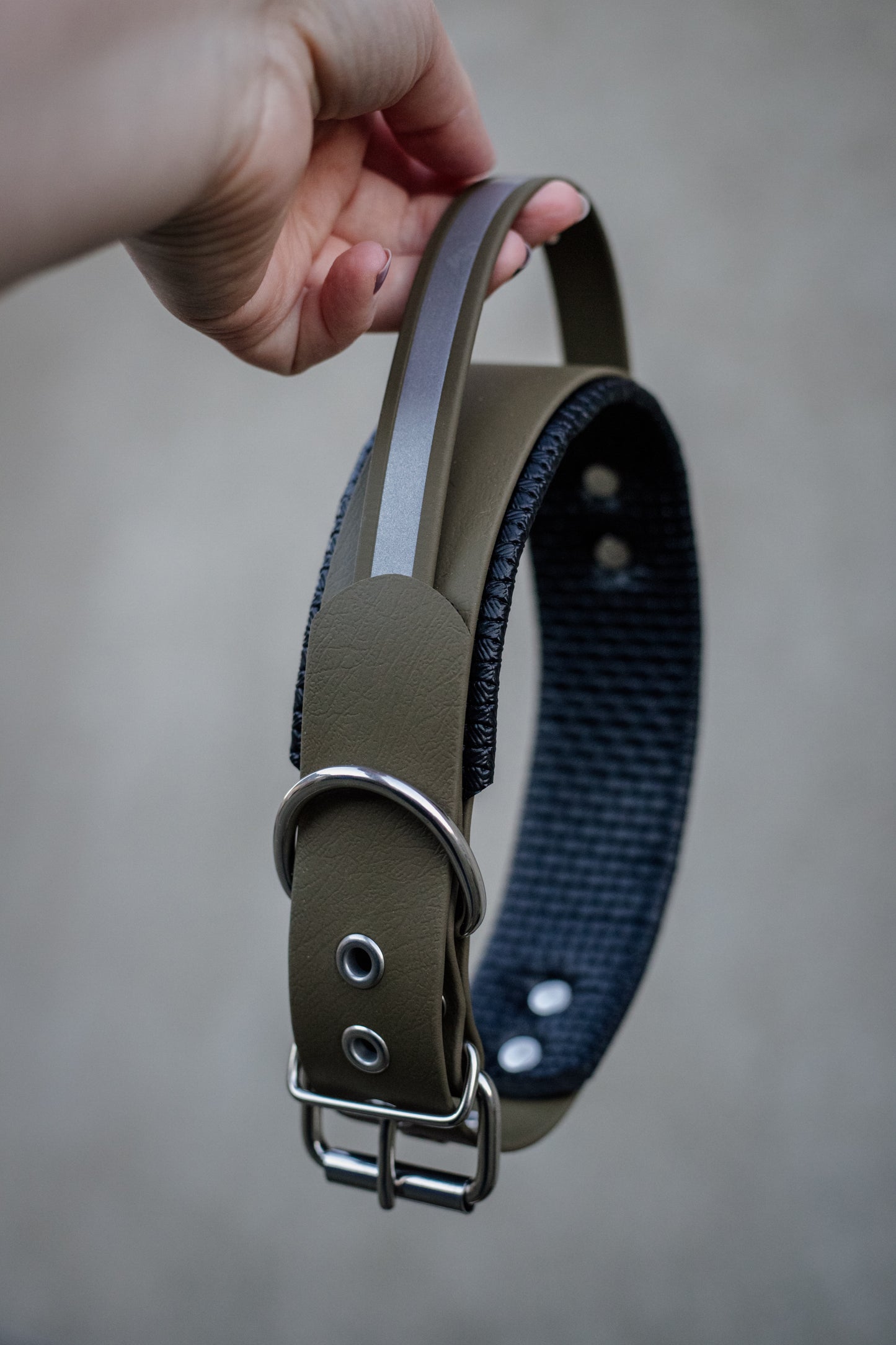 Breites gepolstertes Hundehalsband aus Biothane Griff reflektierend