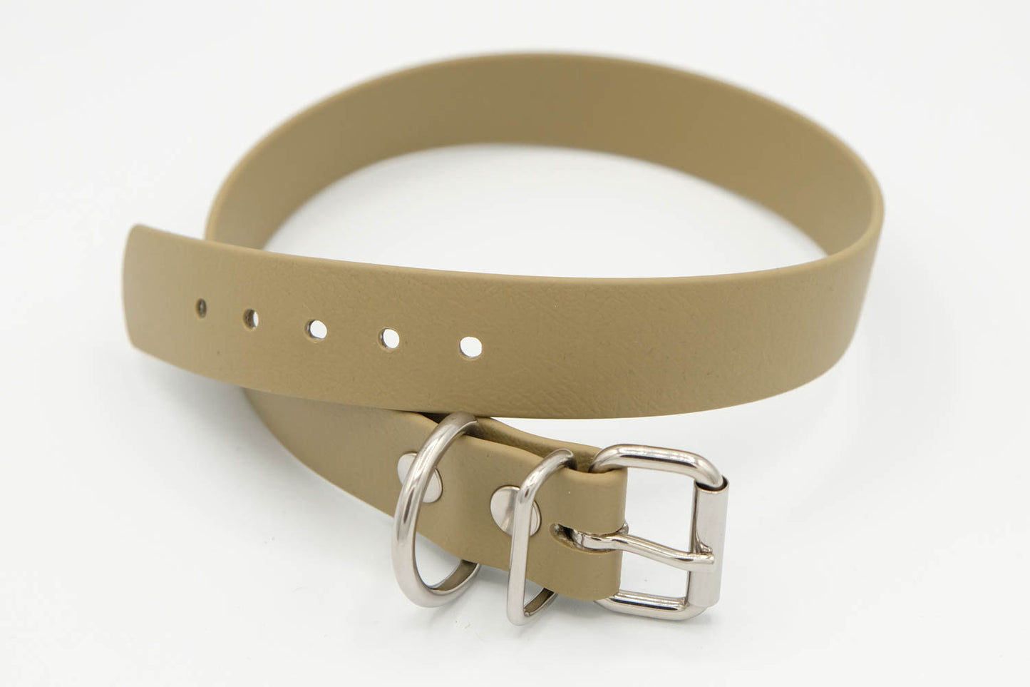 Biothane Halsband khaki 2,5 cm mit Edelstahl-Beschlägen 45 cm